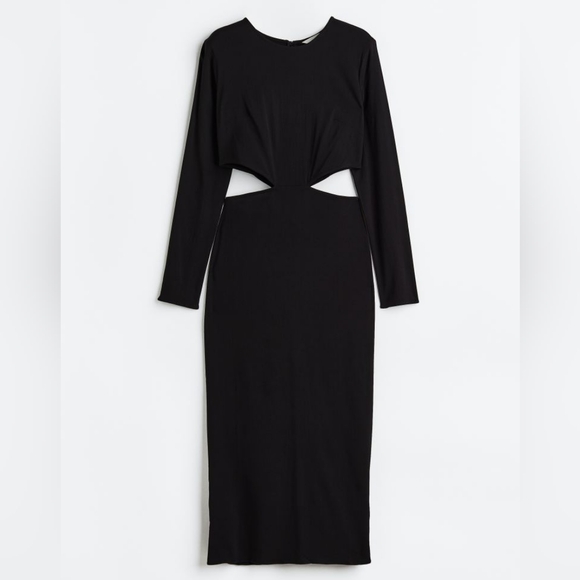 Zara Dresses & Skirts - Zara Elegant Black Cut-Out Long Sleeve Midi Dress- L